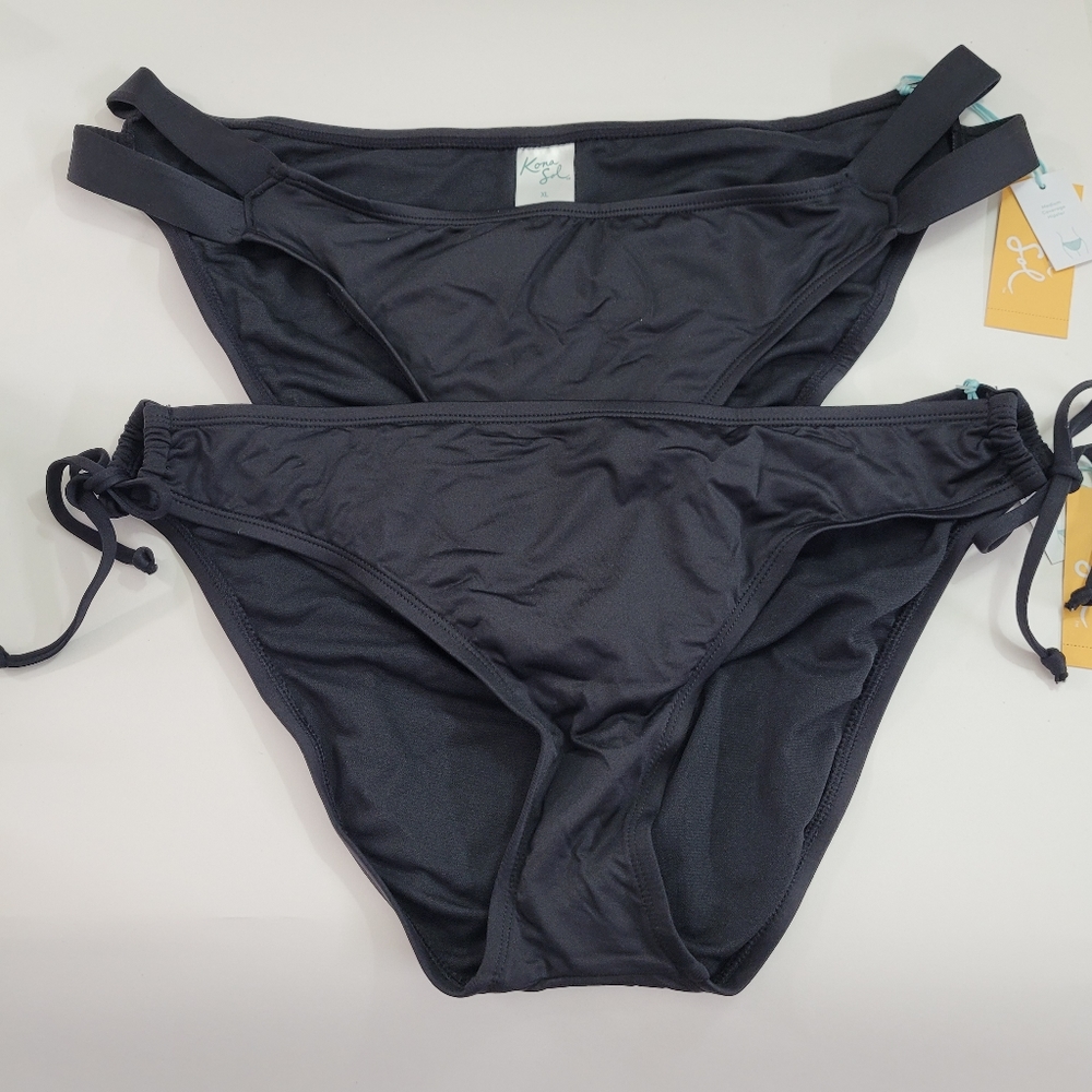 NEW! Kona Sol Set of 2 Black Swim Bikini Bottoms Bundle XL (16-18)